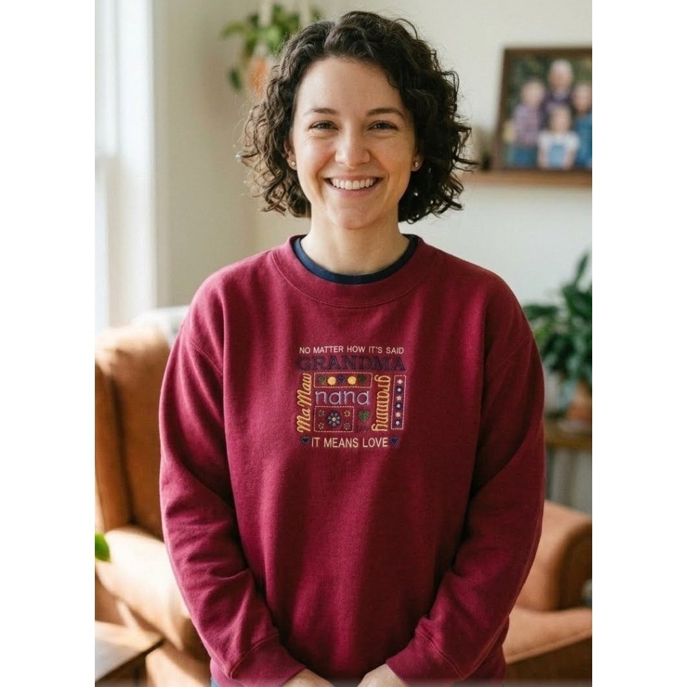 M&C Sportswear Grandma Nana Embroidered Sweatshirt Burgundy Red L Vintage Style